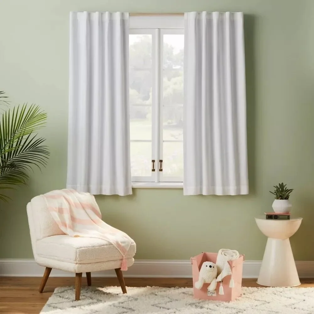 Pillowfort Solid White Twill Single Blackout & Lined Curtain Panel 42
